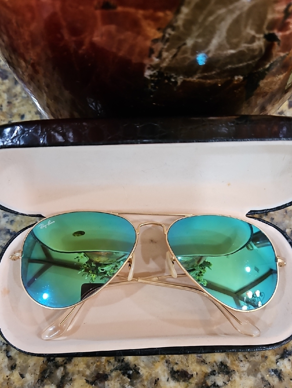 Ray-Ban Gold Frame Aviator Sunglasses with Blue-Green Mirrored Lenses Vintage